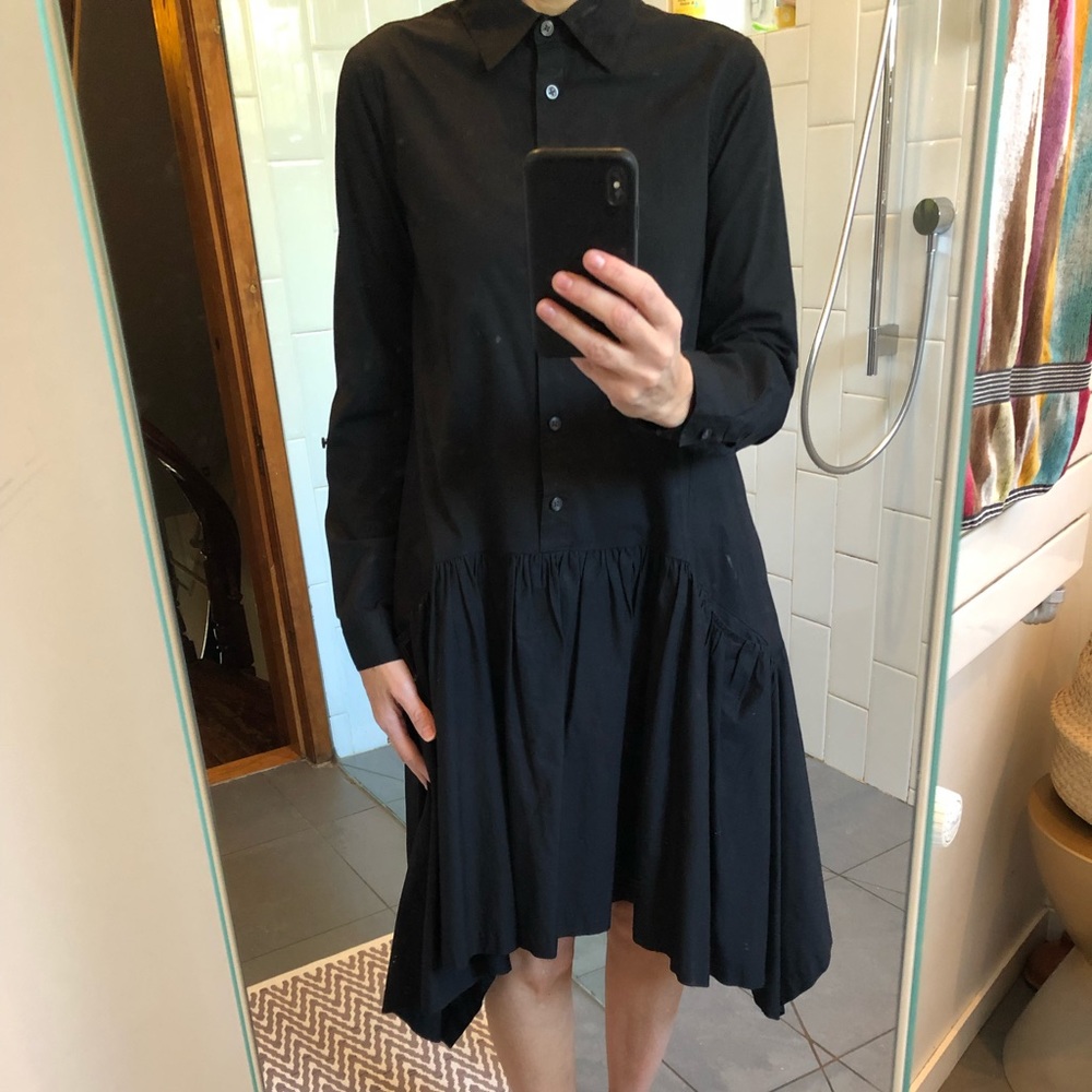 DKNY PURE Black Long-Sleeved Cotton Shirtdress
